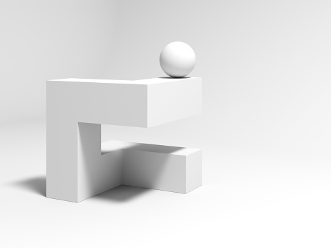 White cube boxes on white background for display. 3D rendering.