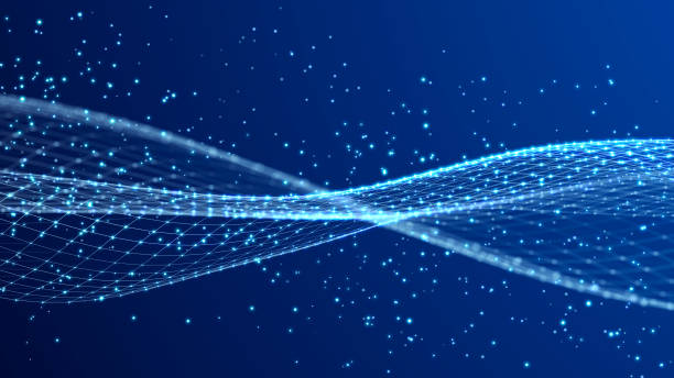 Beautiful curved wave on a dark background. Digital technology background. Concept of network. 3D