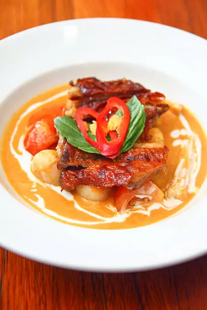 Roast duck with red curry.