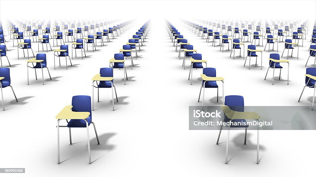 High angle front view of endless school chairs. Endless school chairs in a white background Advice Stock Photo