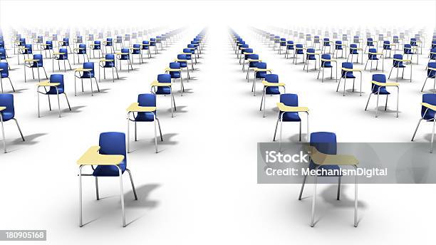 High Angle Front View Of Endless School Chairs Stock Photo - Download Image Now - Advice, Built Structure, Decisions