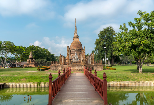 The most beautiful Viewpoint Historic temple of Sukhothai Historical Park, Thailand.