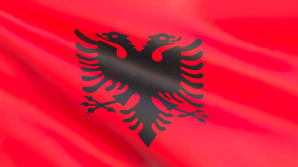 istock 3D render - Albania flag fluttering in the wind 1809084126