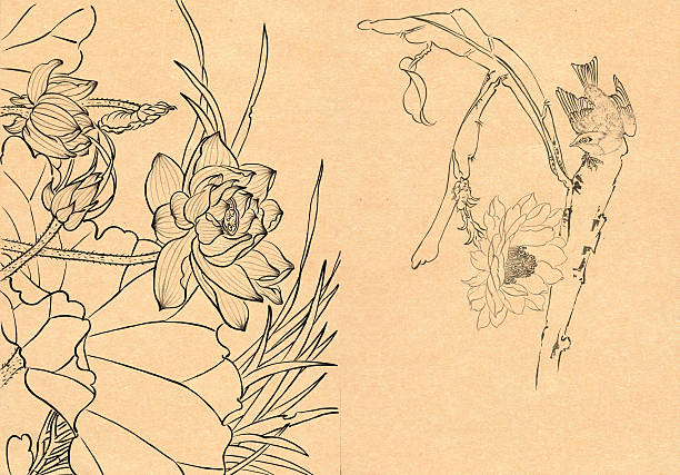 istock Chinese painting with paper texture--lotus 180909627
