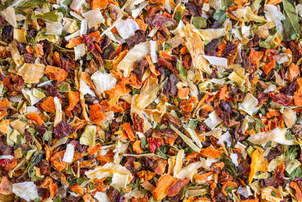 istock Dry cut and chopped up vegetables mix, top view. 1809099880