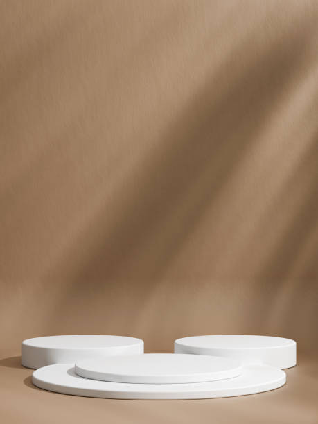istock Minimalist white podium design on brown background with leaf shadow 1809107322
