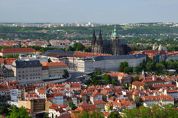 View of Prague city from Petrin tower stock photo