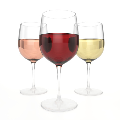 3 Glasses Of Wine - On White Background