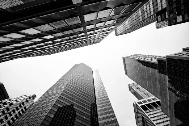 Skyscrapers from below in New York City,Black and White