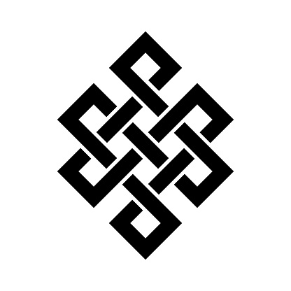 Tibetan eternity knot symbol isolated on white background - Vector flat style symbolic tattoo illustration