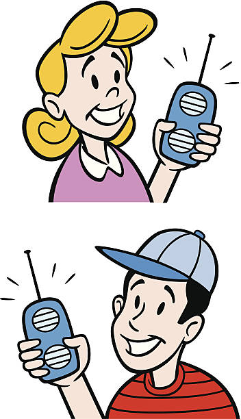illustrations, cliparts, dessins animés et icônes de enfants avec des talkies-walkies - woman taking radio vintage