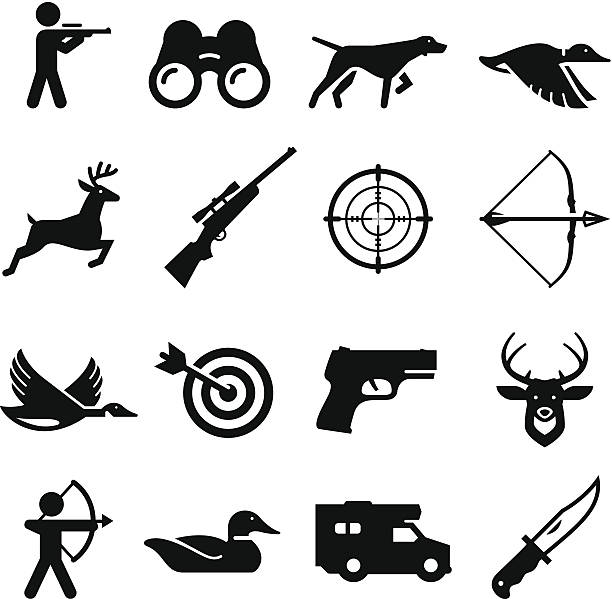 illustrazioni stock, clip art, cartoni animati e icone di tendenza di caccia serie di icone-nero - cracco