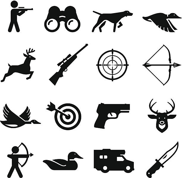Hunting Icons - Black Series Hunting and sportsman icon set. Professional clip art for your print or Web project. See more icons in this series. bang icon stock illustrations