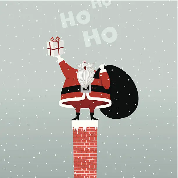 Vector illustration of Santa Claus In Chimney retro gift present illustration vector myillo