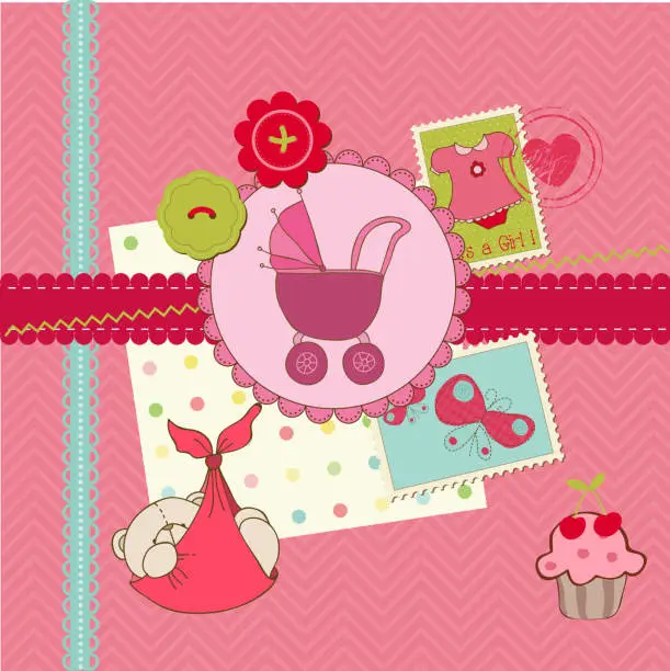 Vector illustration of Scrapbook Baby shower Girl Set