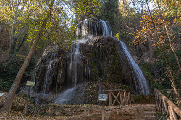 istock Waterfalls in the stone monastery, Zaragoza, Spain. Waterfalls with silk water effect. Silky water. Waterfalls in the stone monastery. Waterfalls surrounded by trees and vegetation.Natural parks spain 1809169199