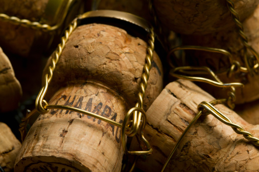 Close-up of group of Champagne corks