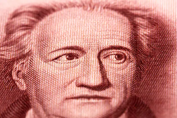Johann Wolfgang von Goethe a closeup portrait from old German money - Mark
