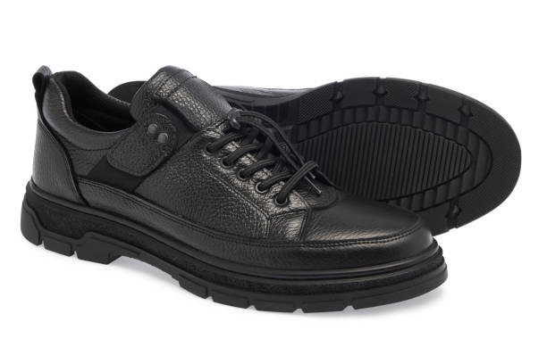 istock Black Leather Man Shoes On White Background 1809213387