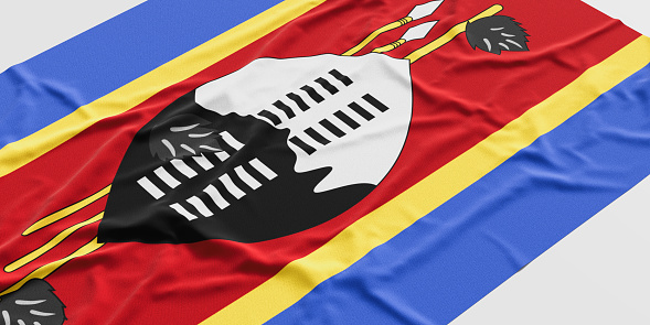 Flag of Eswatini. Fabric textured Eswatini flag isolated on white background. 3D illustration