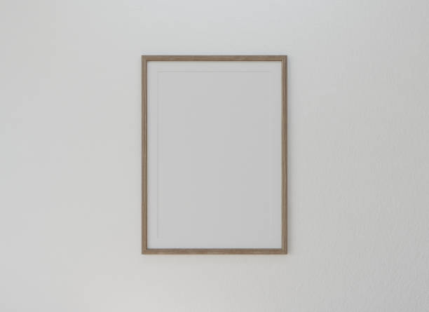 istock Mock up poster wood frame empty picture on wall interior vertical in illustration 3d rendering. 1809231858