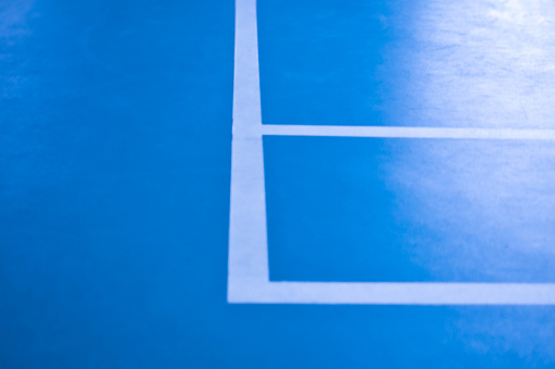 Lines frame of indoor badminton court, soft focus.