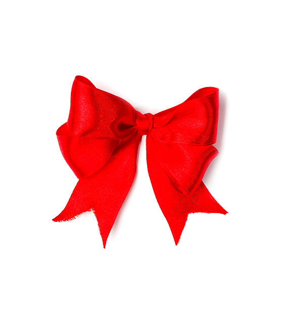 istock Red satin gift bow. Tape. Isolated on white 180924465