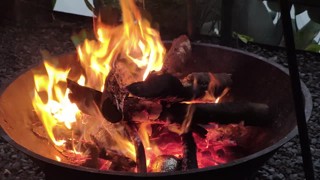 Burning Fire Pit in Camping site