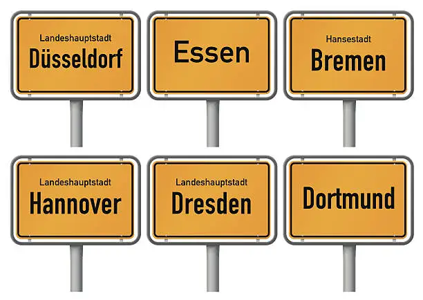 Vector illustration of City limits signs of major german cities, Part 2