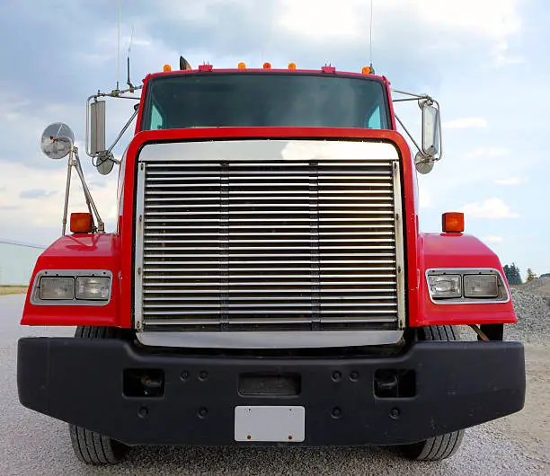 Front end of large semi-tractor rig.