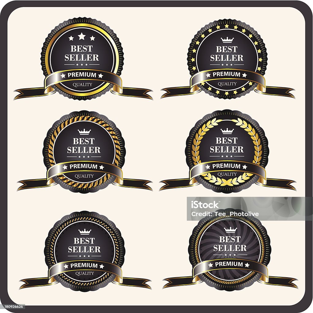 Set di oro nero-etichette incorniciate in vettoriali - arte vettoriale royalty-free di A forma di stella