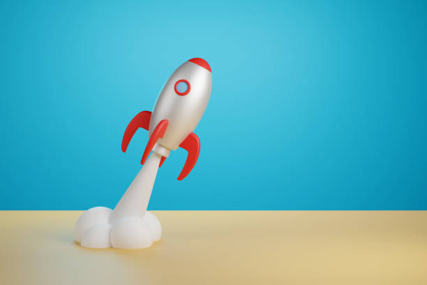istock Cartoon spaceship taking off. 3d illustration. 1809266419