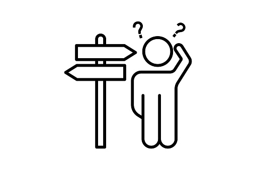 lost icon. human scratching head and directions. icon related to confusion. line icon style. simple vector design editable