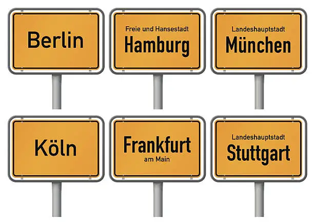 Vector illustration of City limits signs of major german cities, Part 1