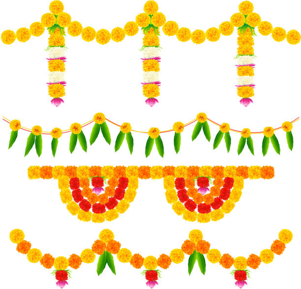 ilustrações, clipart, desenhos animados e ícones de decoração arranjo colorido de flores - ganesh festival