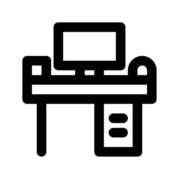 Workbench Office Icon Vector. Outline style design Computer Office Icon Vector. Outline Computer Office Sign. Isolated Contour Symbol Illustration. Can be used as a symbol in web design and mobile app rotating work bench stock illustrations
