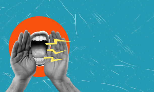 istock Art collage, screaming mouth and hands. 1809301465