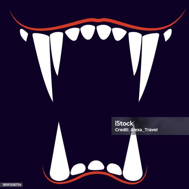 Colmillo Vector Ilustración de La Sonrisa Del Colmillo Loco Sonríe Sobre Fondo Oscuro y ...