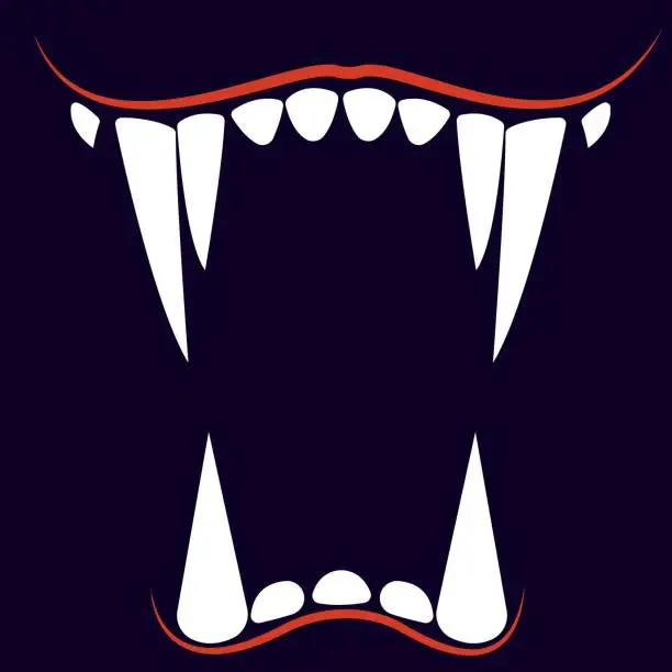 Vector illustration of Mad fang smile grin on dark background.