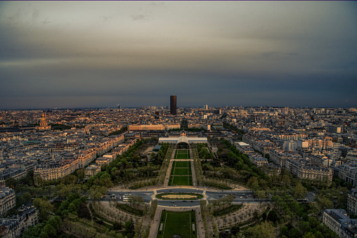 Skyline of Paris looking from above at sunset