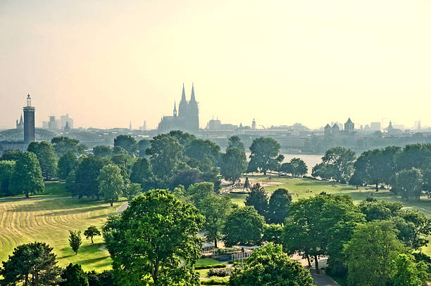 Cologne cathedral with garden stock photo