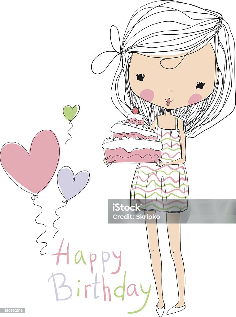 Süßes Mädchen mit Geburtstagstorte - Lizenzfrei Ankündigung Vektorgrafik