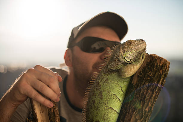 istock portrait of a young man with the iguana 180932076