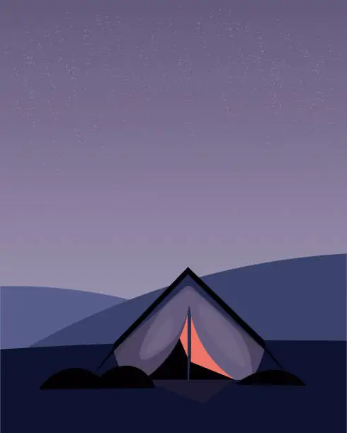 Vector illustration of Winter camping poster, card, postcard