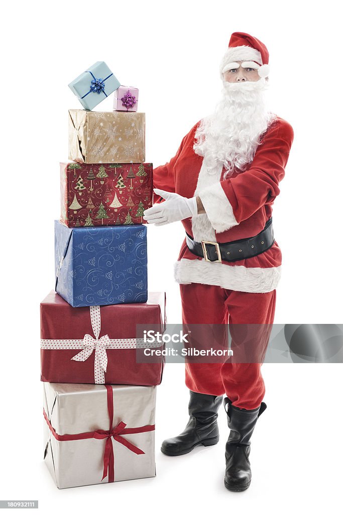 Санта-Клаус с рождественские подарки наборный - Стоковые фото Белый фон роялти-фри