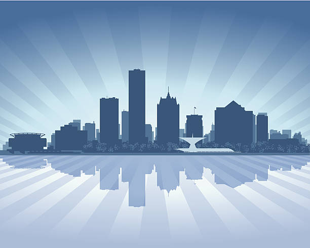 milwaukee blaue stadt skyline silhouette - milwaukee stock-grafiken, -clipart, -cartoons und -symbole