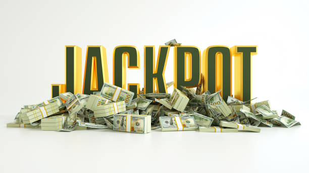 istock US dollar notes spread around 3D Jackpot text. 3d text surrounded with pile of bank notes.3d rendering 1809347721