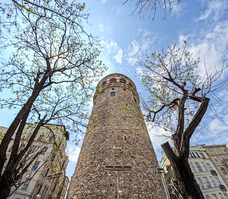 View of the Galata Tower in Istanbul Turkey.