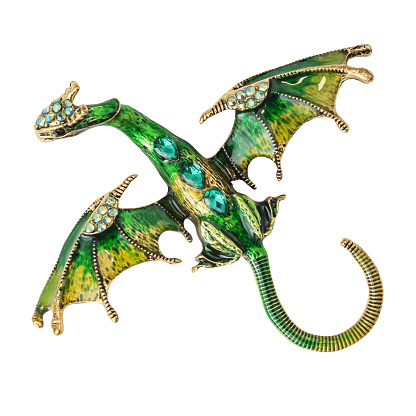 Beautiful green dragon on a white background. View from above.