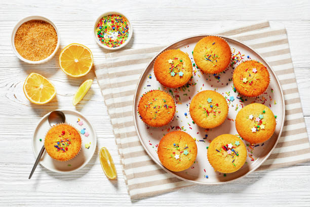 istock sweet lemon muffins on a plate, top view 1809385592